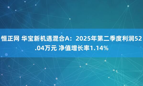 恒正网 华宝新机遇混合A：2025年第二季度利润52.04万元 净值增长率1.14%