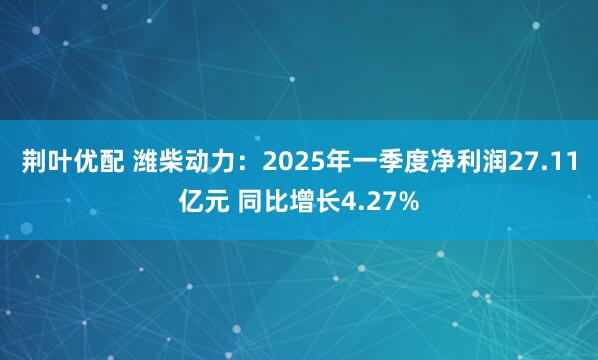 荆叶优配 潍柴动力：2025年一季度净利润27.11亿元 同比增长4.27%